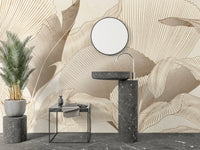 Abstract Botanical Wallpaper, Brown and Beige Wall Mural, Oversized Custom Size Wall Art, Non-Woven, Non-Adhesive, Modern Wall Paper, Removable Walloro Luxury Embossed Wallpaper