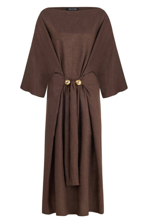 Accessory Detailed Midi Dress: Coffee / M/L NOCTURNE