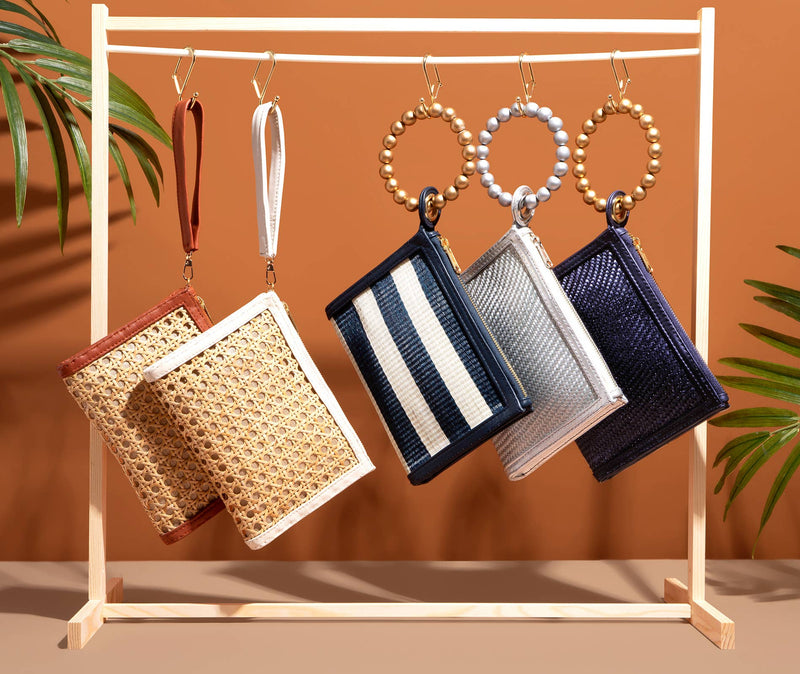 Navy Blue Woven Gold Bead Handle Wristlet Pouch  | Resort Soli & Sun