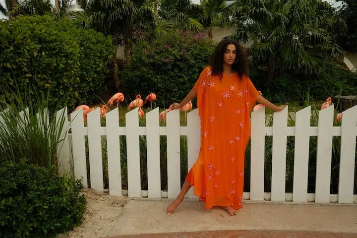 Pitusa Cordelia Beaded Kaftan in Orange pītusa