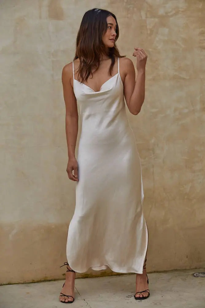 Date Night DRESS: Silk Slip Dress White Sand Million Dollar Style Date Night DRESS: Silk Slip Dress White Sand Million Dollar Style