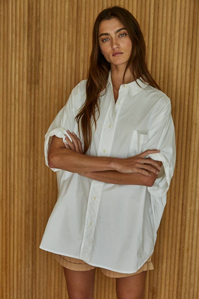 L8079 | Woven 100% Cotton Oversized Cuff Hem Shirt: Off White / L By Together