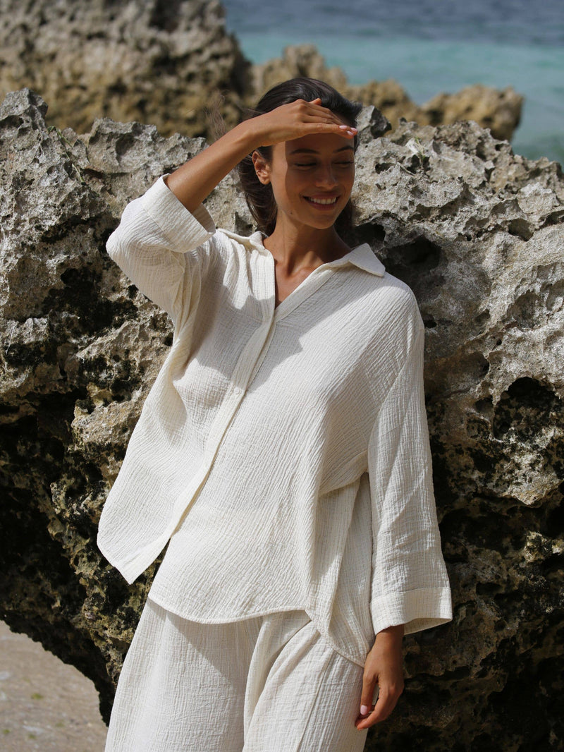 Echo Maxi Shirt - Natural With Gold Stripes: Natural With Gold Stripes / One Size - Million Dollar Style