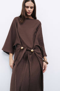 Accessory Detailed Midi Dress: Coffee / M/L NOCTURNE
