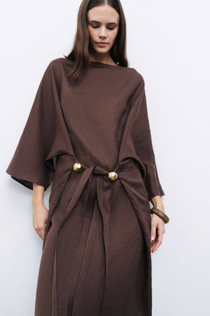 Accessory Detailed Midi Dress: Coffee / M/L NOCTURNE