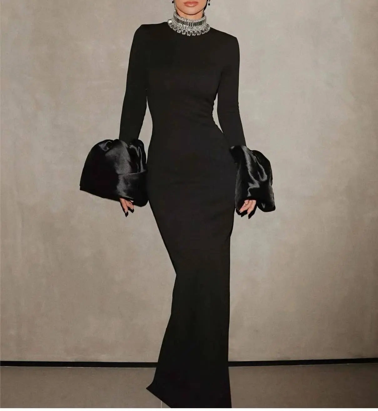 black diamond neck dress Eclipse Elegance Ankle-Length Gown Black m