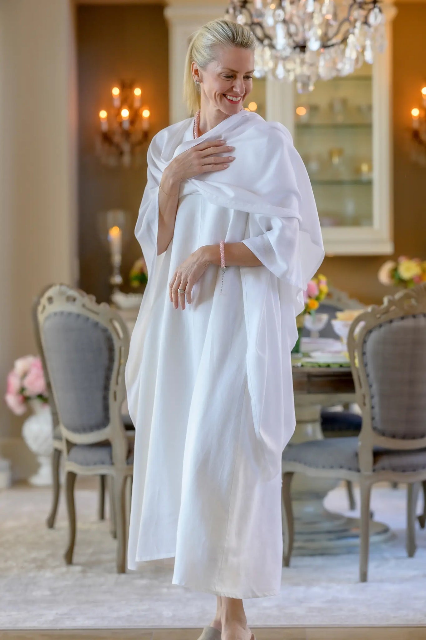 White Linen Travel Poncho Wrap