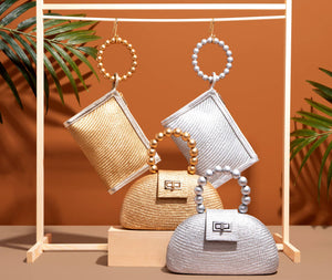 Gold Woven Straw Resort  Wristlet Clutch Pouch | Summer 2025 Soli & Sun