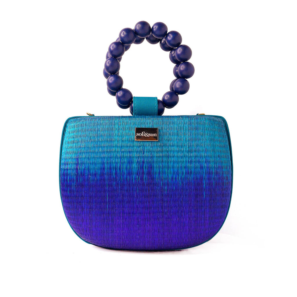 Blue   Woven Straw & Bead Statement Handbag | Vacation Style Soli & Sun