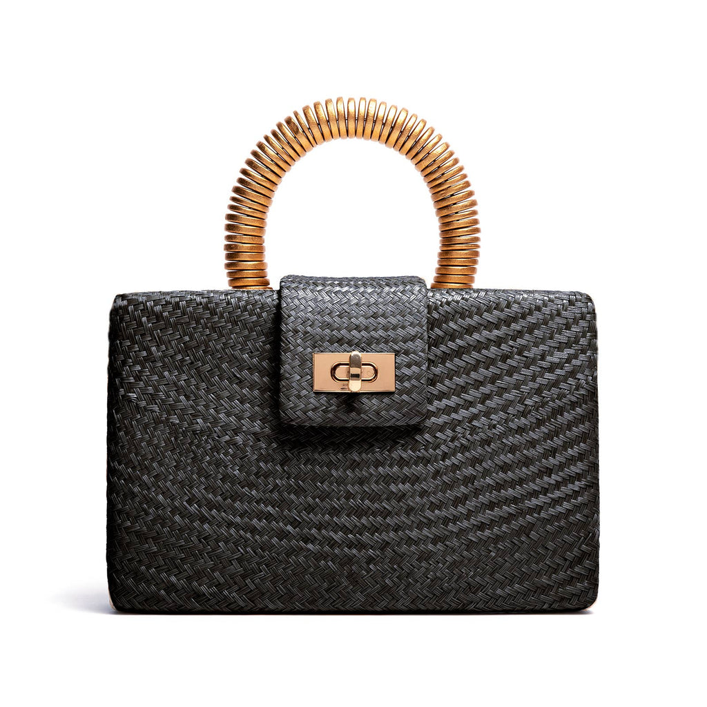 Black Straw Clutch | Gold Bead Handle | Summer Resort 2025 Soli & Sun
