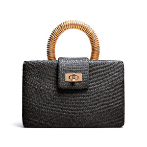 Black Straw Clutch | Gold Bead Handle | Summer Resort 2025 Soli & Sun