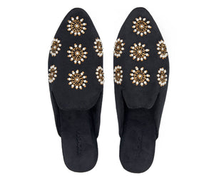 Pointed Toe Artisanal Galaxy Black Pearl Women's Mule Slide Slipper Shoes - Million Dollar Style