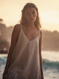 Liv Mini Ruffle Dress - Black Stripes: Black Stripes / One Size The Handloom