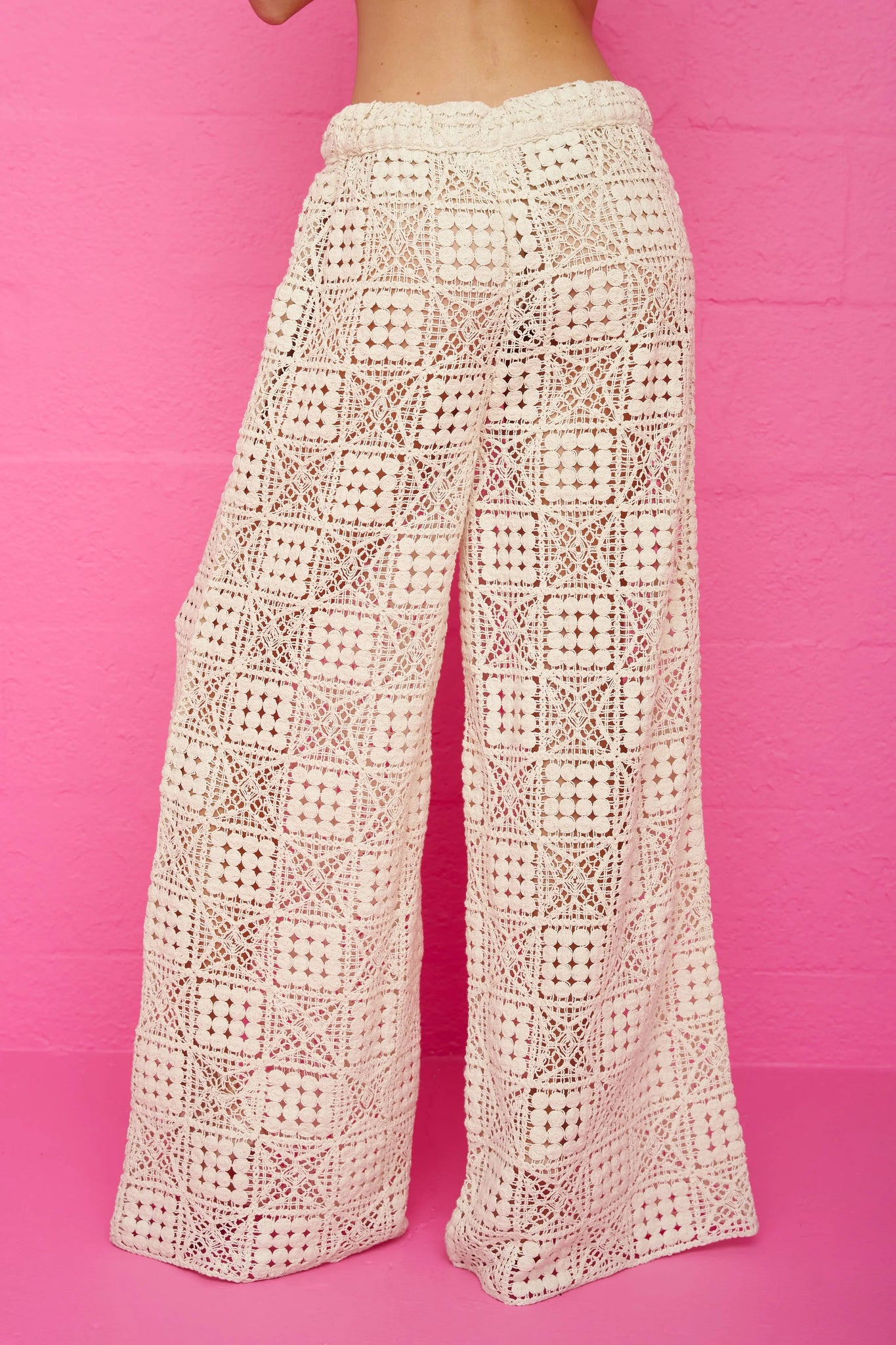 Pitusa Crochet Beach Wide Pants Resort Wear Off White Ecru