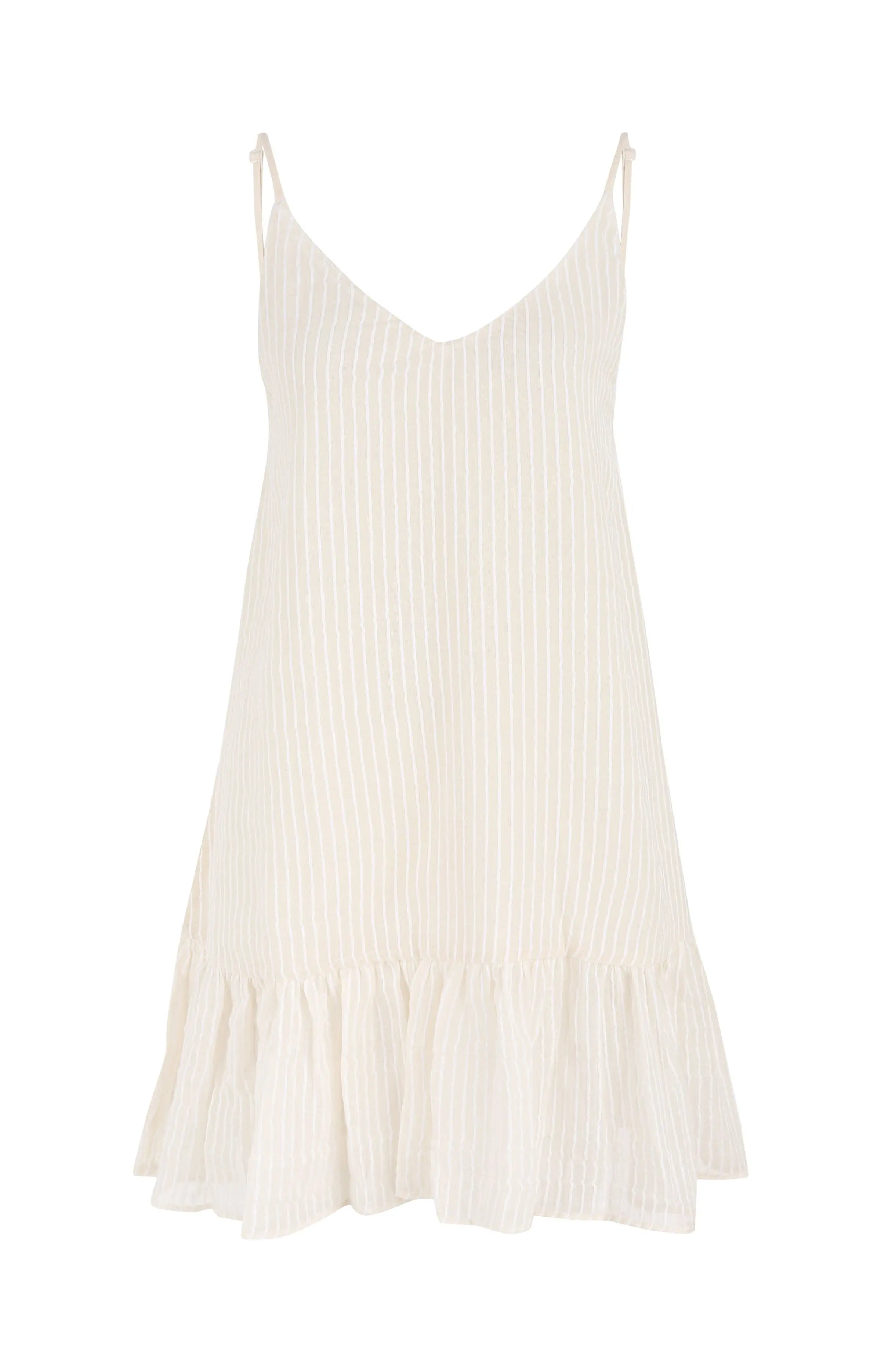 Stylish Liv Mini Ruffle Dress 100% Cotton White Stripes One Size – Million Dollar Style