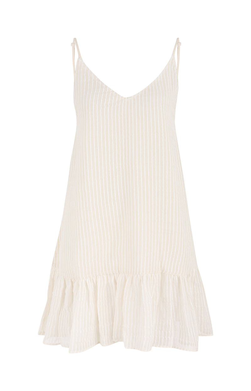 Liv Mini Ruffle Dress - White Stripes: One Size / White Stripes The Handloom