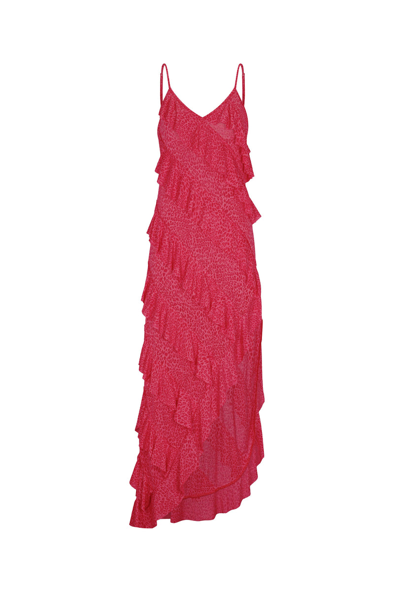 Mermaid Asymmetric Ruffle Dress: Watermelon / Standard pītusa