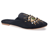 Pointed Toe Artisanal Good Eye Black Women's Mule Embroidery: 7 Fuchsia