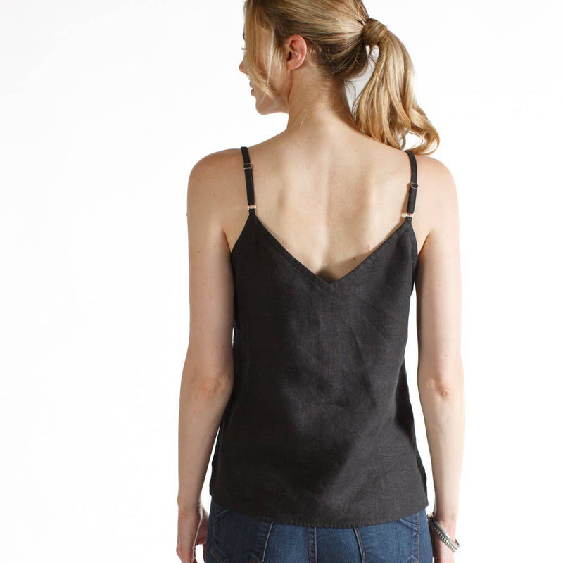 Cami Linen Tank: Black / Small Arte Italica & Crown Linen Designs