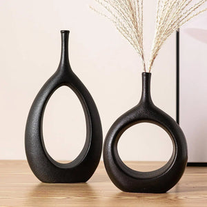 Set 2 Black Ceramic Bud Vase, Modern Flower Vase Set Kimisty Designs