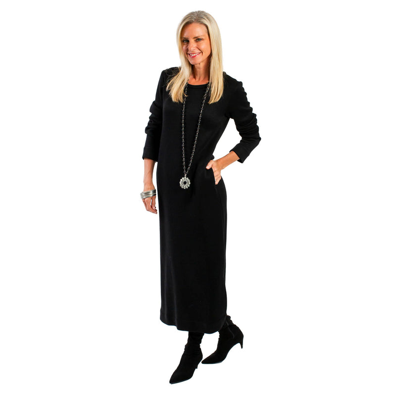 Comfy Kennedy Dress: Black Wool Jersey / Small Arte Italica & Crown Linen Designs