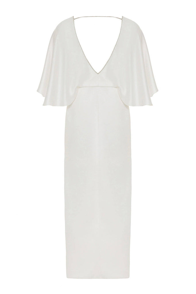 Embellished V-Neck Dress: Ecru / M NOCTURNE