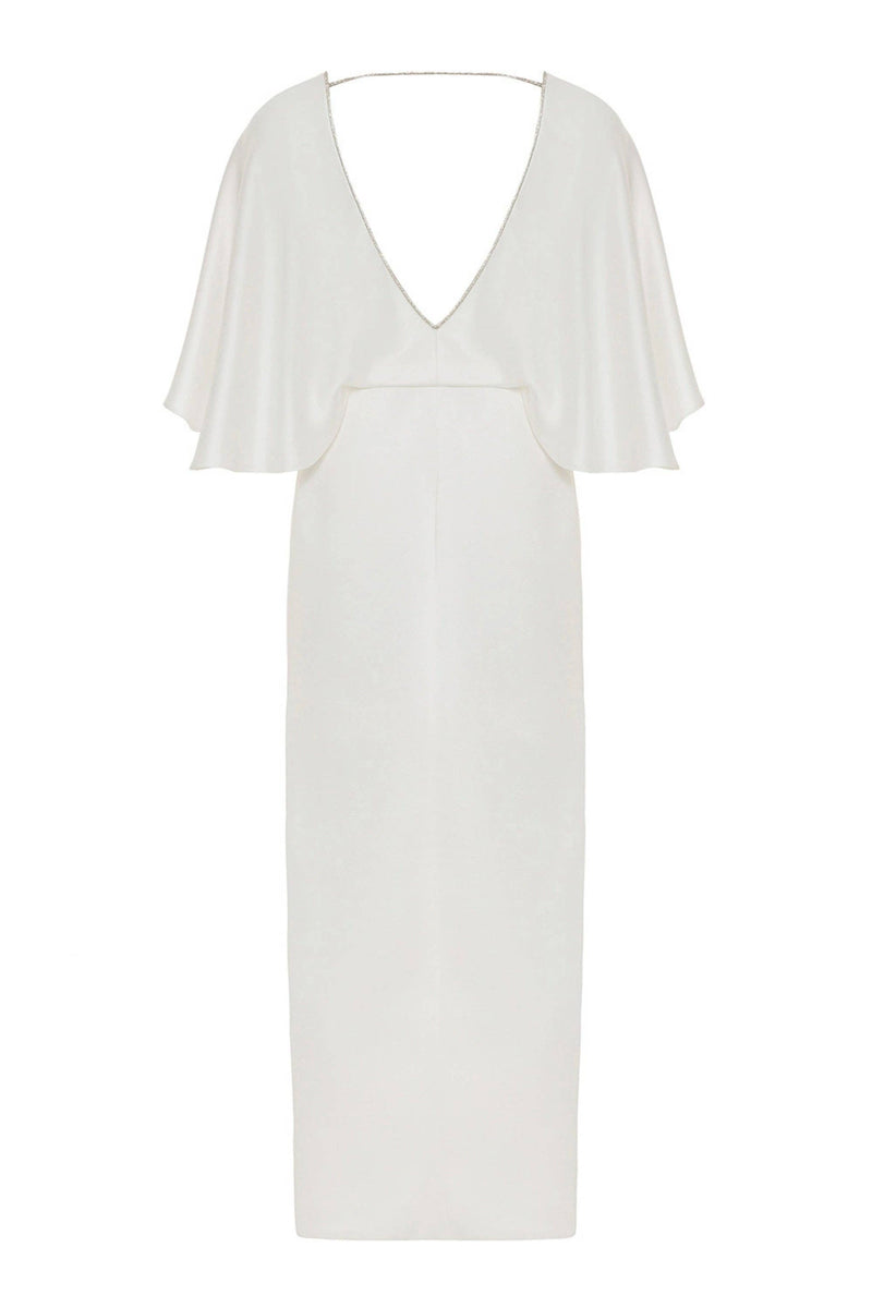 Embellished V-Neck Dress: Ecru / M NOCTURNE