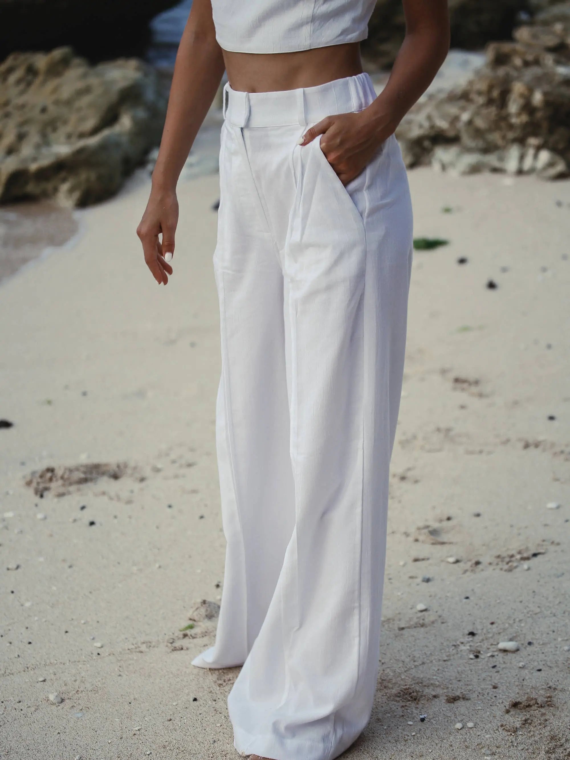 Pera Pants Classic White Minimalist Pants | Chic Summer Elegance Medium/Large Pera Pants Classic White Minimalist Pants | Chic Summer Elegance Medium/Large