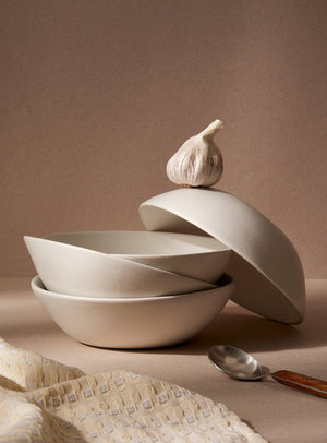 Handmade Stoneware Soup Plate | Dadasi 7.9": Matte Black GHARYAN Stoneware & Olive Wood Tableware