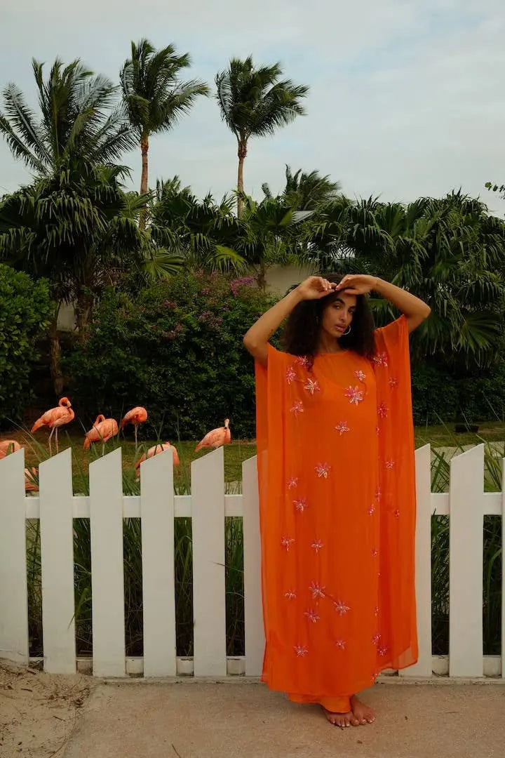 Pitusa Cordelia Beaded Kaftan in Orange pītusa