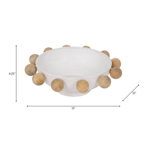 Fir Wood Metal Casual Novelty Sphere Bowl - White, 13 in. Sagebrook Home