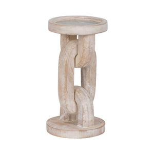 White 8 in. Wooden Abstract Chain Pillar Candle Holder Sagebrook Home