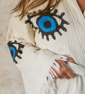 One Size Woman’s Organic Blue Evil Eye Robe Kimono