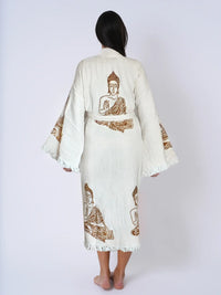 One Size Woman’s Organic Robe Buddha Kimono Beige Brown