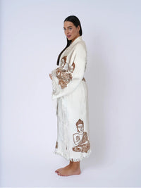 One Size Woman’s Organic Robe Buddha Kimono Beige Brown Million Dollar Style