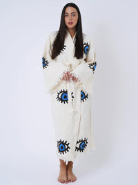 One Size Woman’s Organic Blue Evil Eye Robe Kimono Million Dollar Style