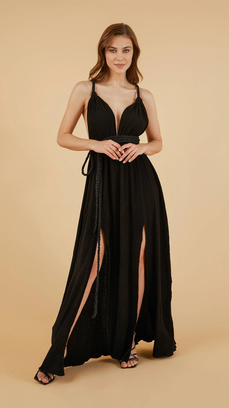 The Handloom Muse Dress Braided Straps Black