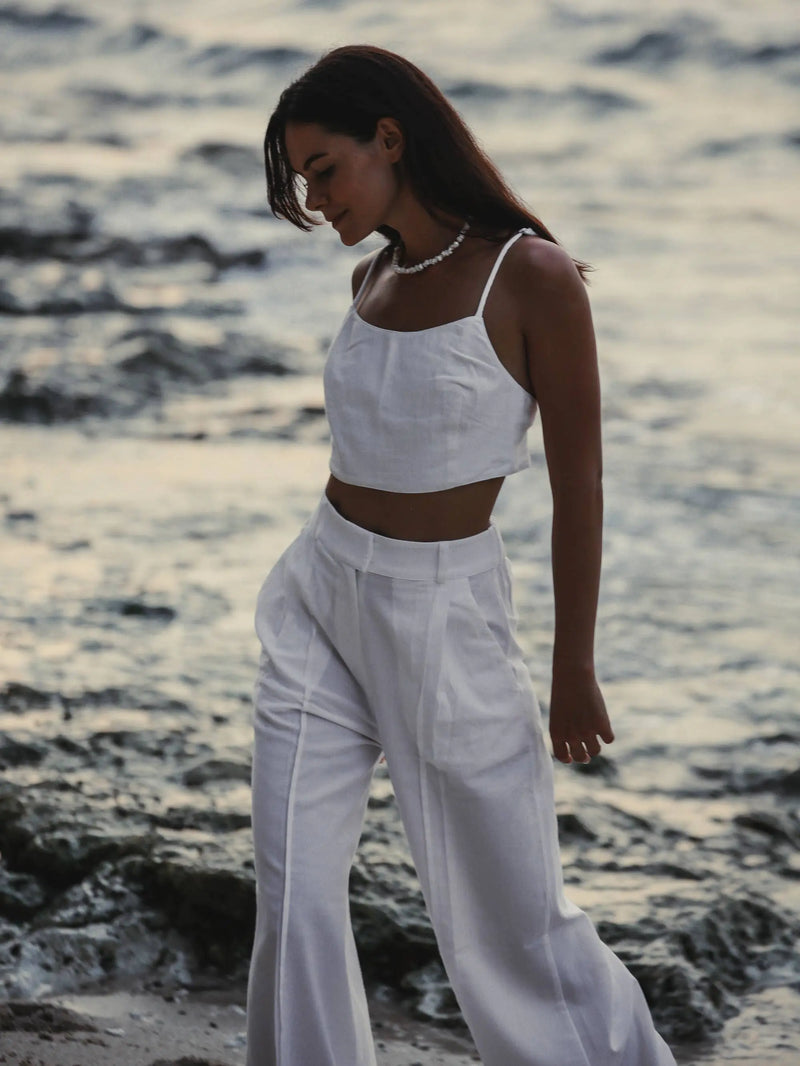 Pera Minimalist Pants - White | 100% Cotton Suit Pants Loose Fit Summer Fashion Casual wear Tailored Classic Minimal Pant Styles Office Wear Casual Elegance Chic Women's Clothing: Small/Medium - Million Dollar Style