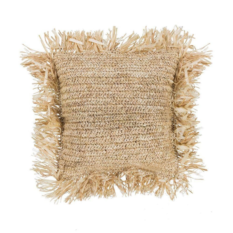 Decor Square Straw Raffia Cushion floor pillow with Fringe Bali Harvest
