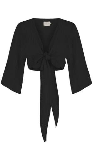 The Handloom Bali Wrap Top - Black The Handloom