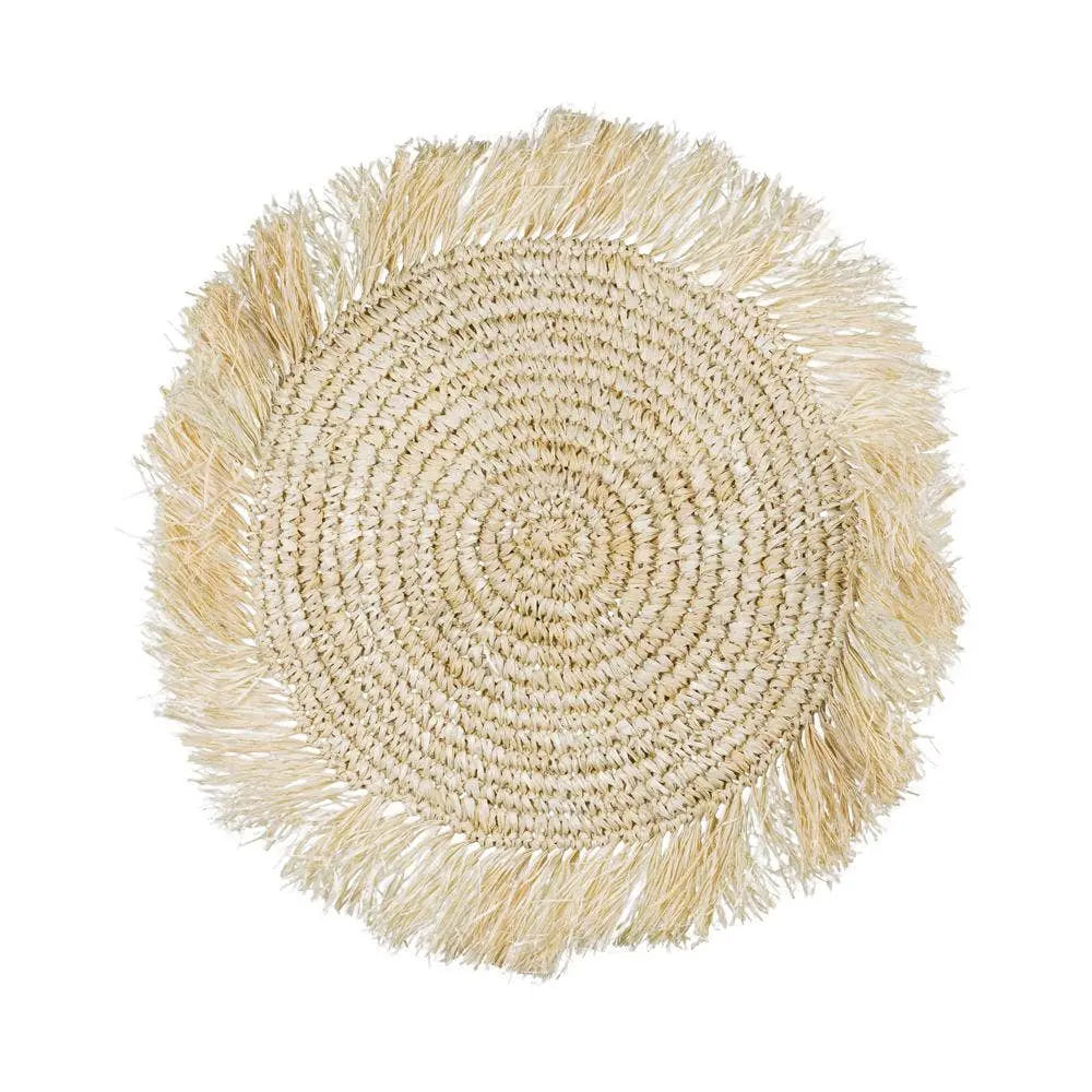 Straw Grass Placemats with Fringe - White Boho Woven Wicker