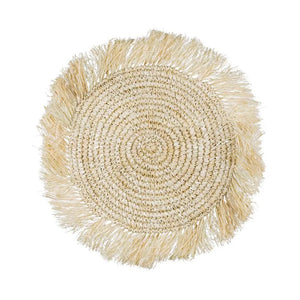 Straw Grass Placemats with Fringe - White Boho Woven Wicker Bali Harvest