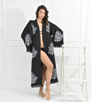 One Size Woman’s Organic Robe Kimono in Black