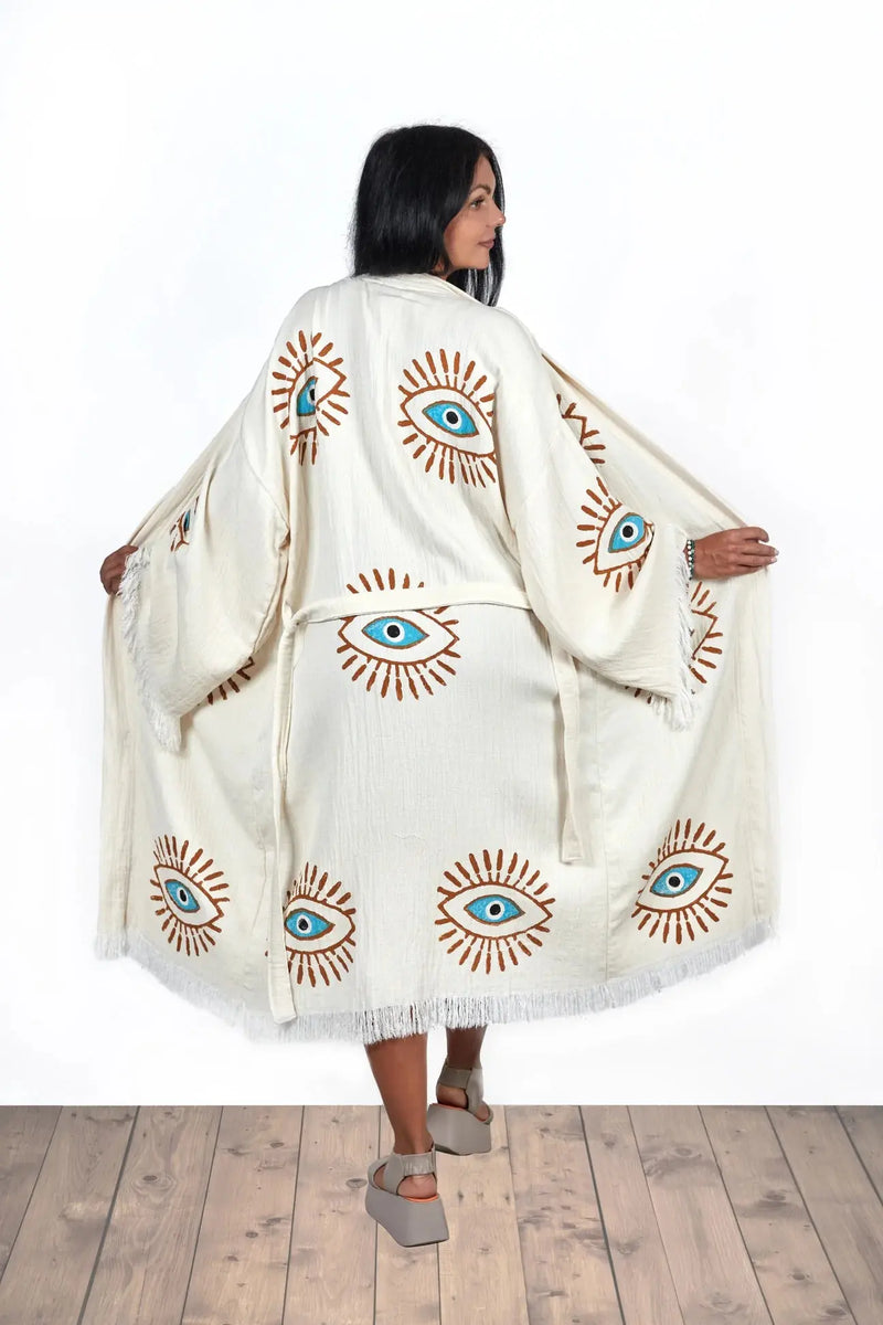 One Size Woman’s Organic Earth & Evil Eye Robe Kimono Million Dollar Style