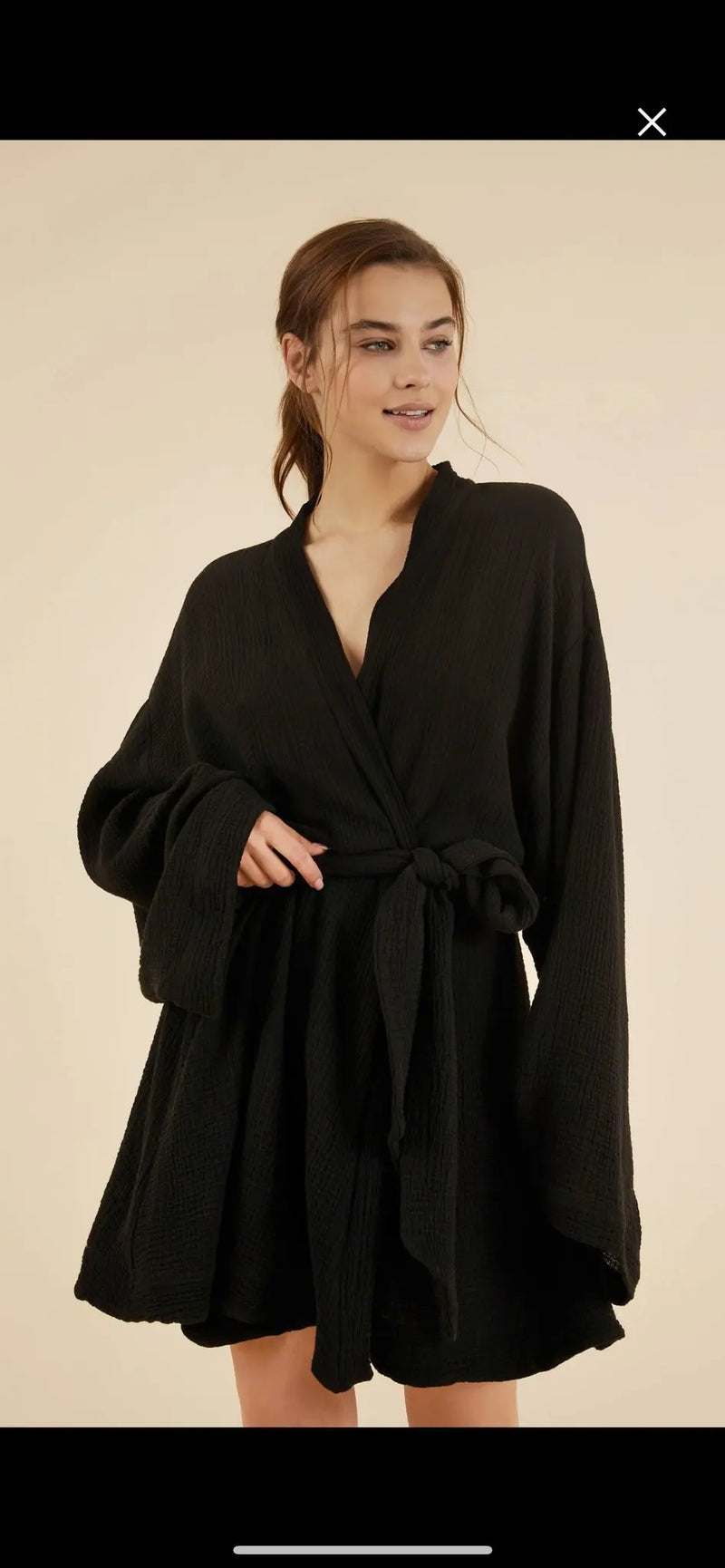 The Handloom Luna Kimono Wrap Robe Dress Black