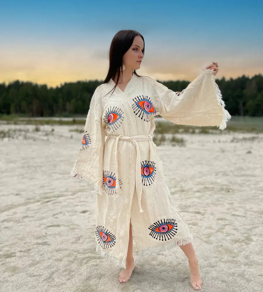 One Size Woman’s Organic Neon Evil Eye Robe Kimono