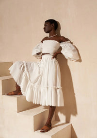 White Dress Outfit Set resort outfit skirt and puff sleeve top Million Dollar Style