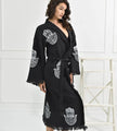 One Size women's robe Organic Hamsa Hand Kimono in Black