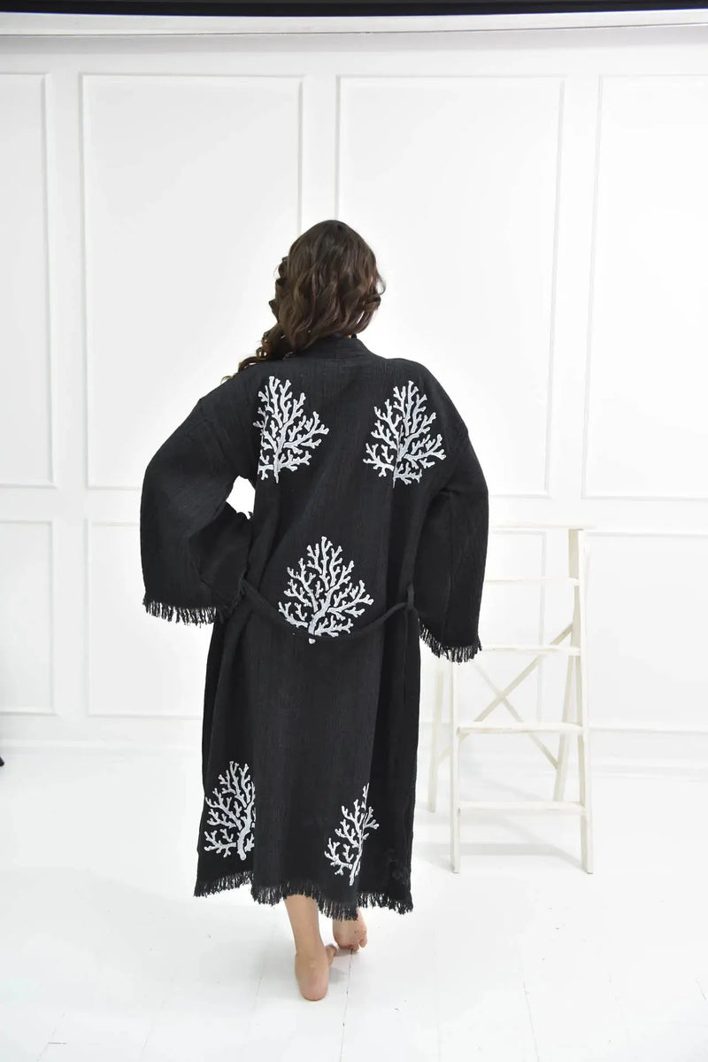 One Size Woman’s Organic Robe Kimono in Black Million Dollar Style
