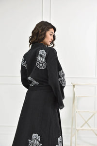 One Size Woman’s Organic Hamsa Hand Robe Kimono in Black Million Dollar Style